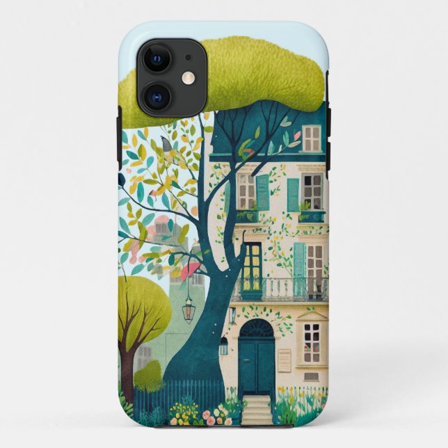 Coques Case-Mate iPhone Aquarelle bâtiment marron walkup arbre balcon (Dos)