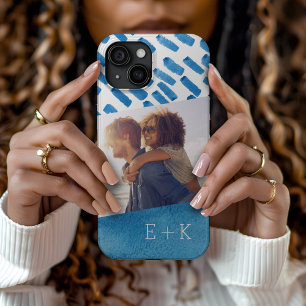 Coque Case-Mate iPhone Aquarelle bleu Boho Abstraite   Photo monographiqu