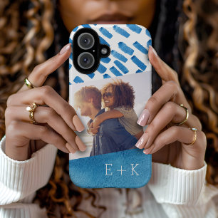 Coque Pour iPhone 16 Aquarelle bleu Boho Abstraite   Photo monographiqu