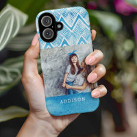Aquarelle bleu Boho Chevron | Photo monographique