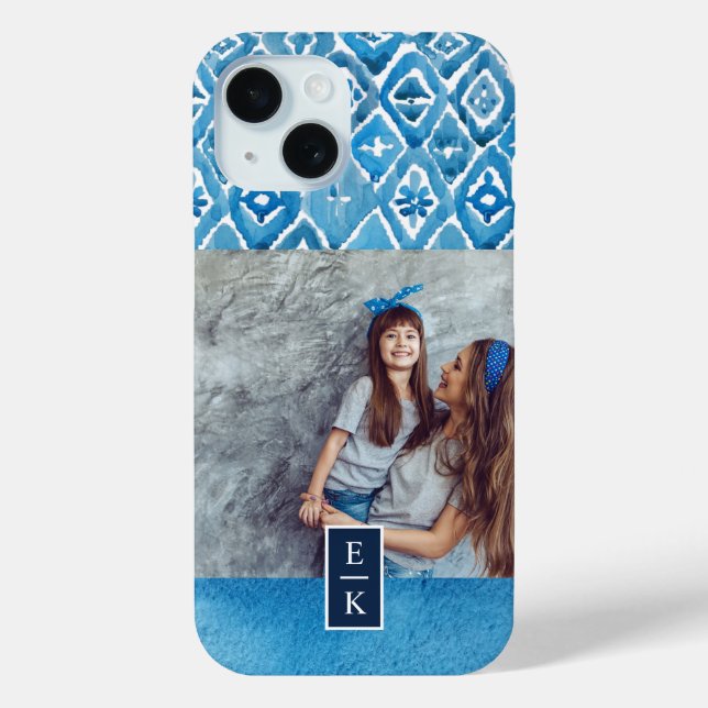 Coques Case-Mate iPhone Aquarelle bleu Boho Imprimer | Photo monographique (Verso)