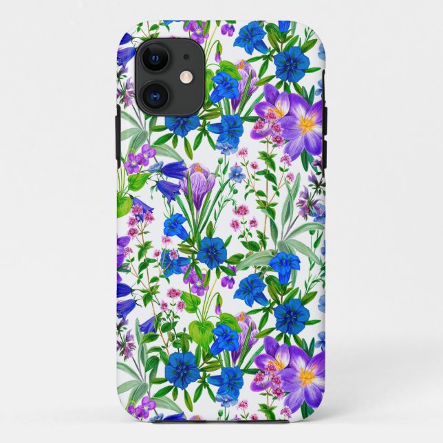 Coques Case-Mate iPhone Aquarelle bleu et violet Fleurs du jardin (Dos)