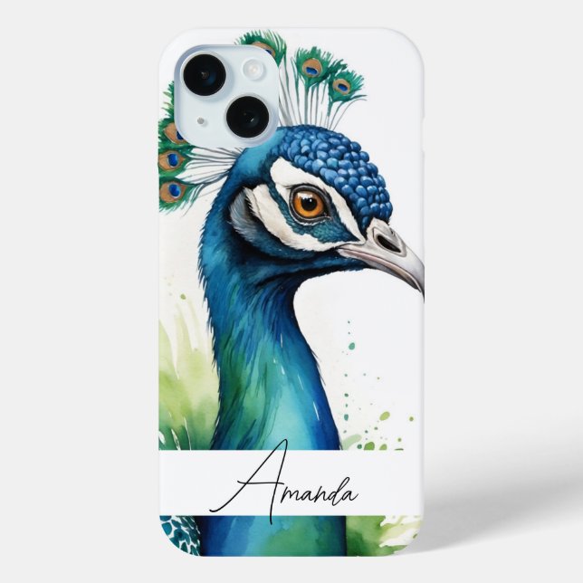 Coques Case-Mate iPhone Aquarelle bleu Peacock Nom du visage (Verso)