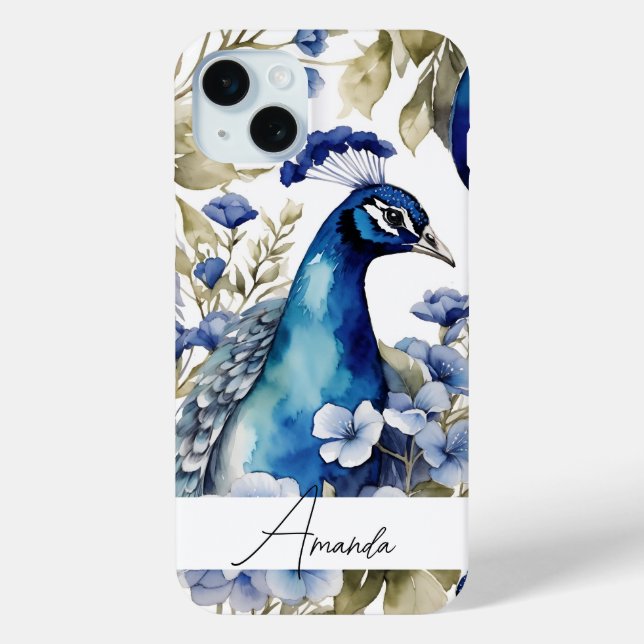 Coques Case-Mate iPhone Aquarelle bleu Peacock unique texte personnalisé (Verso)