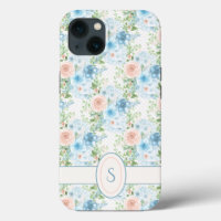 Aquarelle bleu rose rustique Monogramme