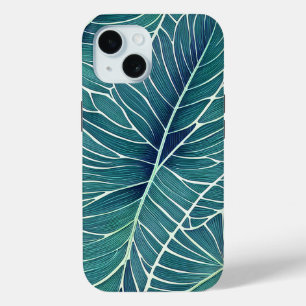 Coque Case-Mate iPhone Aquarelle Bleu Vert Turquoise Feuilles tropicaux