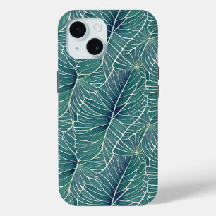 Coque Case-Mate iPhone Aquarelle Bleu Vert Turquoise Tropical Feuille Mot