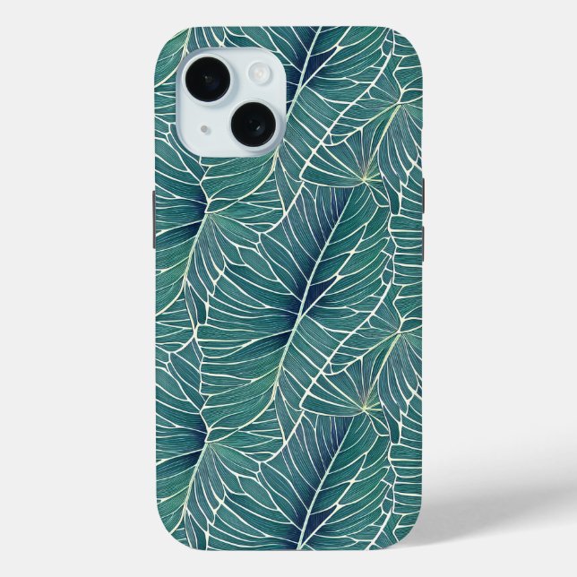 Coques Case-Mate iPhone Aquarelle Bleu Vert Turquoise Tropical Feuille Mot (Verso)