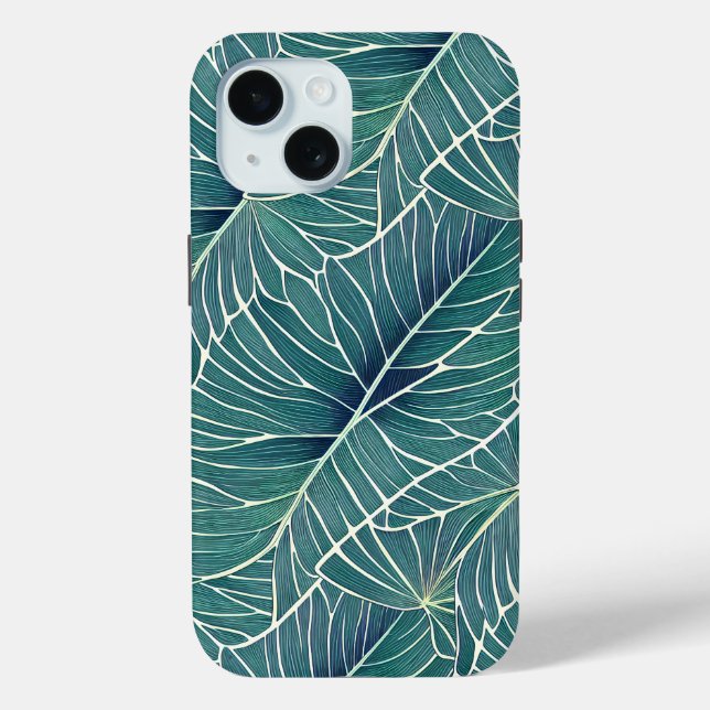 Coques Case-Mate iPhone Aquarelle Bleu Vert Turquoise Tropical Feuille Mot (Verso)