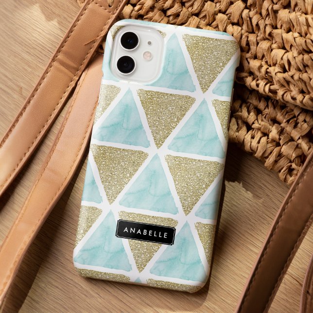 Coques Case-Mate iPhone Aquarelle bleue et triangles de Parties scintillan (Créateur téléchargé)