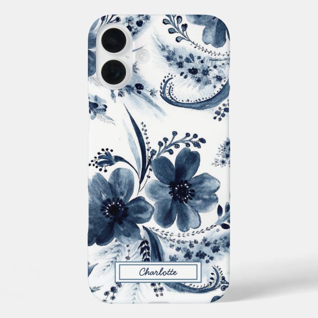 Coques Case-Mate iPhone Aquarelle bleue Floral (Verso)