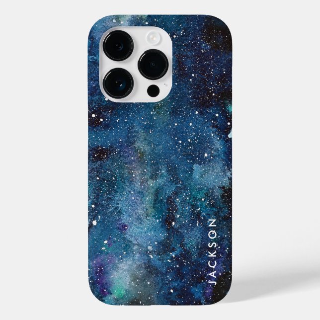 Coques Case-Mate iPhone Aquarelle bleue Galaxy Space Stars Nom (Verso)