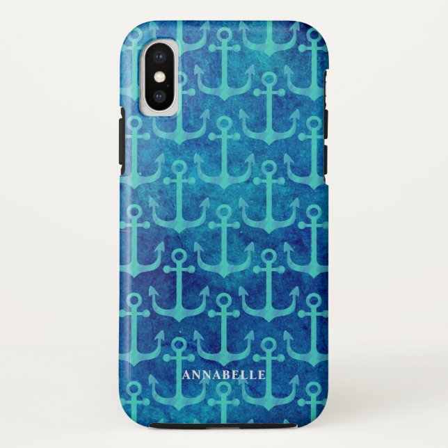 Coques Case-Mate iPhone Aquarelle bleue Motif vert (Dos)