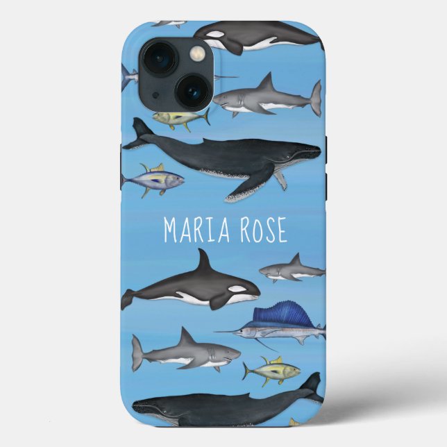 Coques Case-Mate iPhone Aquarelle bleue Personnalisée Océan nautique Perso (Verso)
