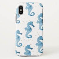 Aquarelle bleue Seahors Motif Gold Sparkles