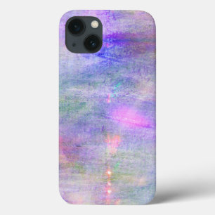 iPhone 13 Coque aquarelle bleue transparente, rose arrière - plan