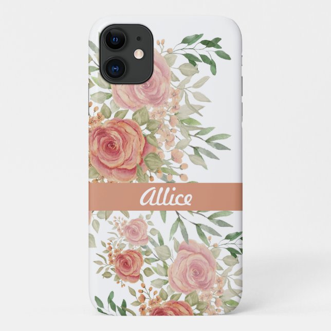 Coques Case-Mate iPhone Aquarelle Blush personnalisée Roses Boho Chic (Dos)