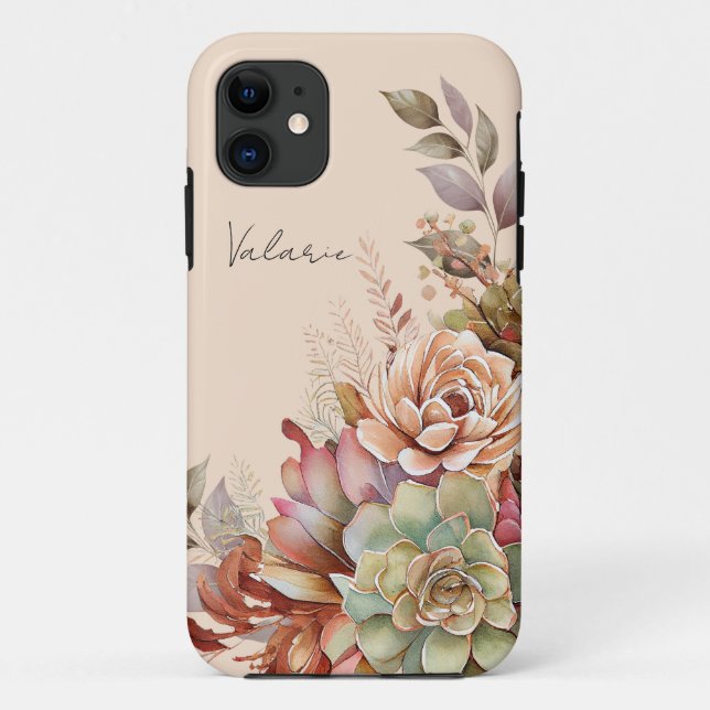 Coques Case-Mate iPhone Aquarelle Boho Cactus Monogramme (Dos)