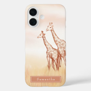Coque Pour iPhone 16 Aquarelle Boho Giraffe Personnalisée