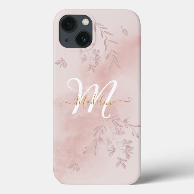 Coques Case-Mate iPhone Aquarelle Botanique Feuille Foliage Rose Monogramm (Verso)