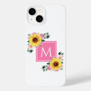 Coque Case-Mate iPhone Aquarelle botanique rose tournesol Monogramme