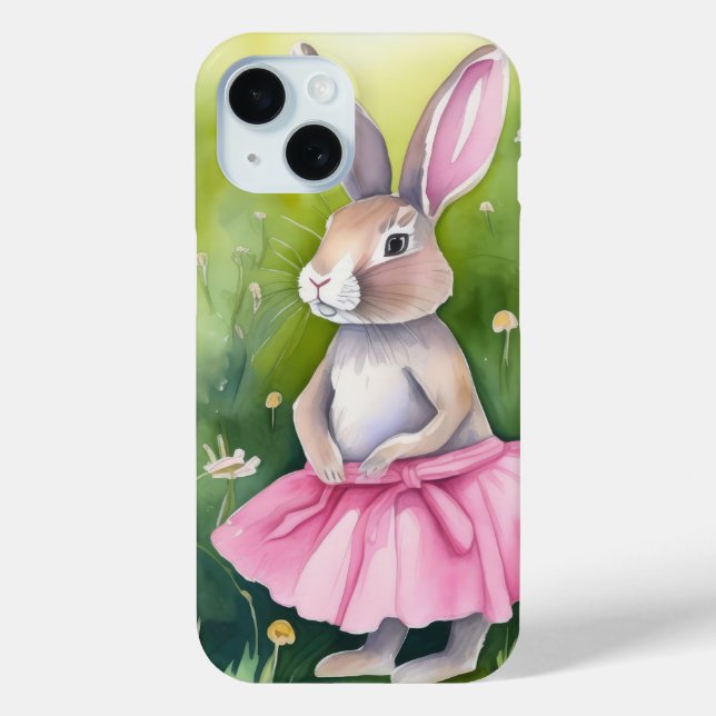 Coques Case-Mate iPhone Aquarelle Bunny En Tutu Rose (Verso)