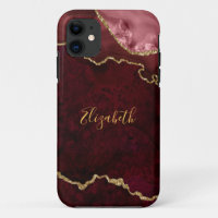 Aquarelle Burgundy Gold Marble Agate Géode