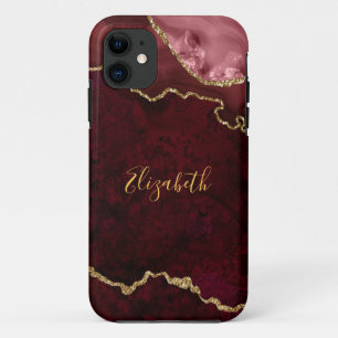 Case-Mate iPhone Case Aquarelle Burgundy Gold Marble Agate Géode