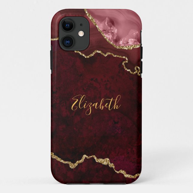 Coques Case-Mate iPhone Aquarelle Burgundy Gold Marble Agate Géode (Dos)