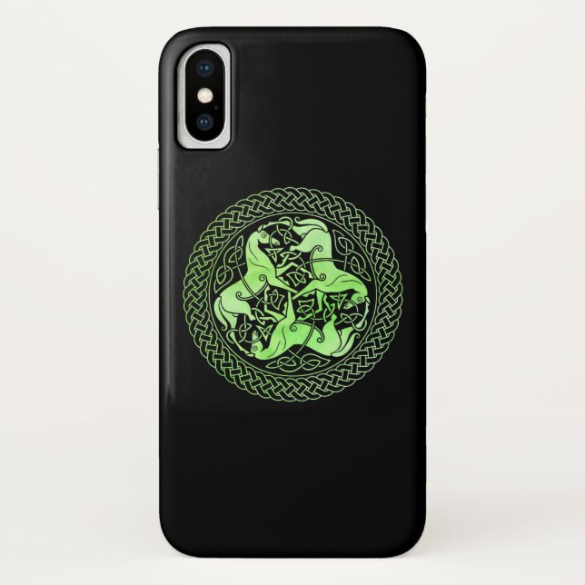 Coques Case-Mate iPhone Aquarelle Cercle de noeud celtique vert avec cheva (Dos)