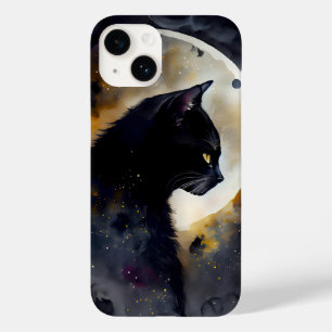 Coque Case-Mate iPhone Aquarelle Chat Noir Eclipse Lune Oeuvre