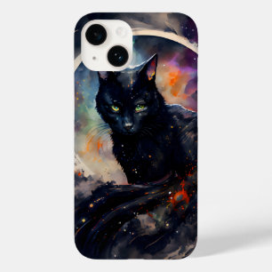 Coque Case-Mate iPhone Aquarelle Chat Noir Eclipse Lune Oeuvre