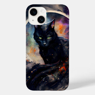 Coque Case-Mate iPhone Aquarelle Chat Noir Eclipse Lune Oeuvre