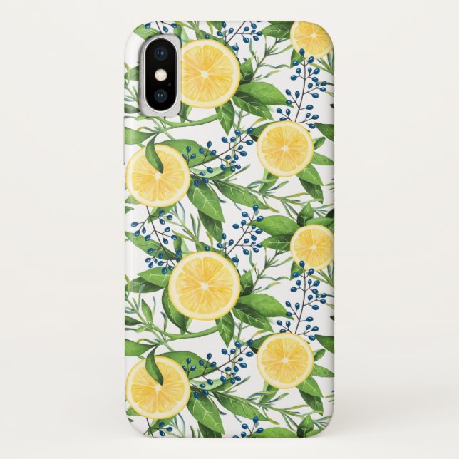 Coques Case-Mate iPhone Aquarelle Citron tranches et Motif de feuillage (Dos)