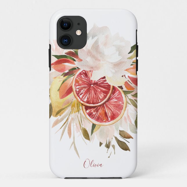 Coques Case-Mate iPhone Aquarelle Citrus Floral avec votre nom (Dos)
