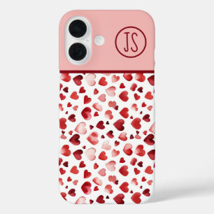 Coque Pour iPhone 16 Aquarelle Coeurs rouges Saint Valentin Monogrammé