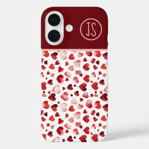 Coque Pour iPhone 16 Aquarelle Coeurs rouges Saint Valentin Monogrammé