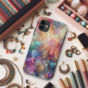 Case-Mate iPhone Case Aquarelle Colorée Arc-en-Ciel et Paillettes Dorées
