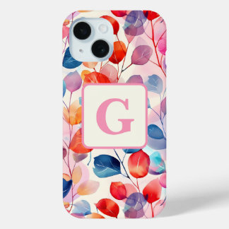 Coque Case-Mate iPhone Aquarelle colorée Eucalyptus Feuille monogramme