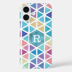 Coque Pour iPhone 16 Aquarelle colorée Monogramme géométrique Abstrait