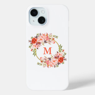 Coque Case-Mate iPhone Aquarelle Coral Floral Wreath Monogramme