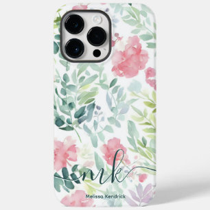 Coque Case-Mate iPhone Aquarelle Coral rose Fleurs Abstraites Monogramme