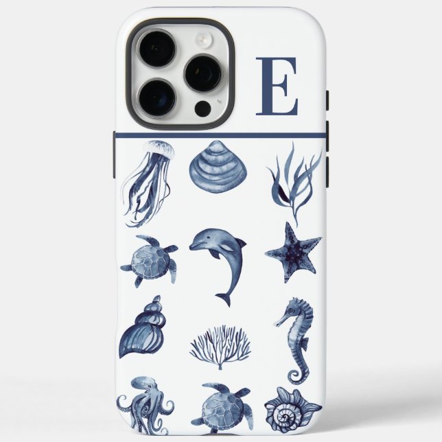 Coques Case-Mate iPhone Aquarelle Côtière Bleu Marine Initiale Personnalis (Verso)