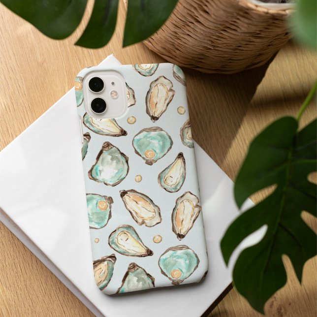 Coques Case-Mate iPhone Aquarelle côtière huître et Motif Pearl (Créateur téléchargé)
