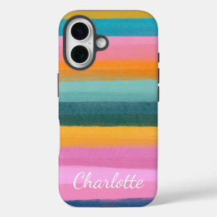 Coque Pour iPhone 16 Aquarelle couleur mignonne Brush Stroke Stripes No