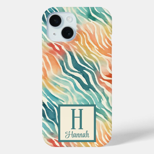 Coques Case-Mate iPhone Aquarelle couleur monogramme personnalisée (Verso)