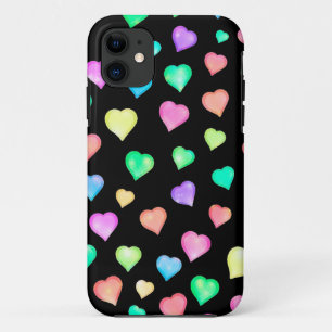 Coque Case-Mate iPhone Aquarelle couleur noir Rainbow Hearts Motif