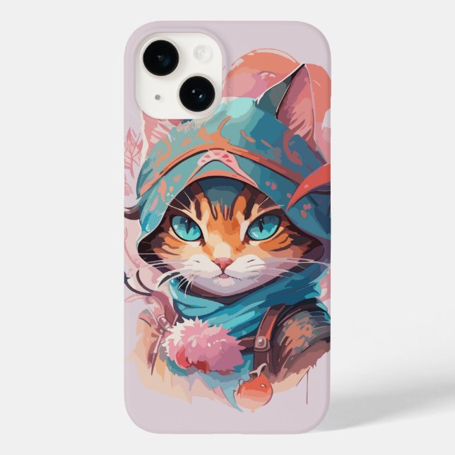 Coques Case-Mate iPhone Aquarelle Cute Hoded Ninja Chat (Verso)