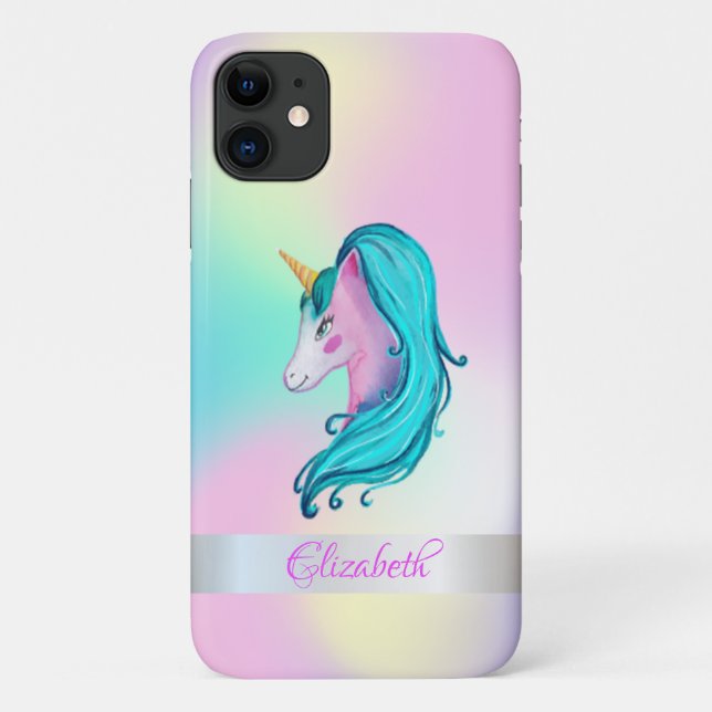 Coques Case-Mate iPhone Aquarelle Cute Unicorn Holographic Ombre (Dos)