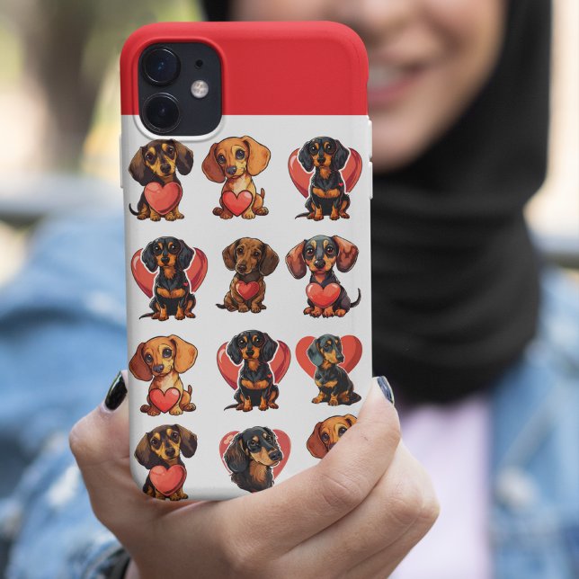 Coques Case-Mate iPhone Aquarelle Dachshund et Red Heart Valentine (Dachshund and Red Heart Valentine Watercolor Case-Mate iPhone Case)
